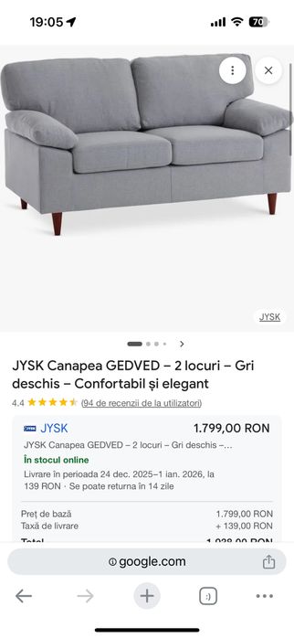 Vand canapea Jysk  gri deschis foarte pufoasa