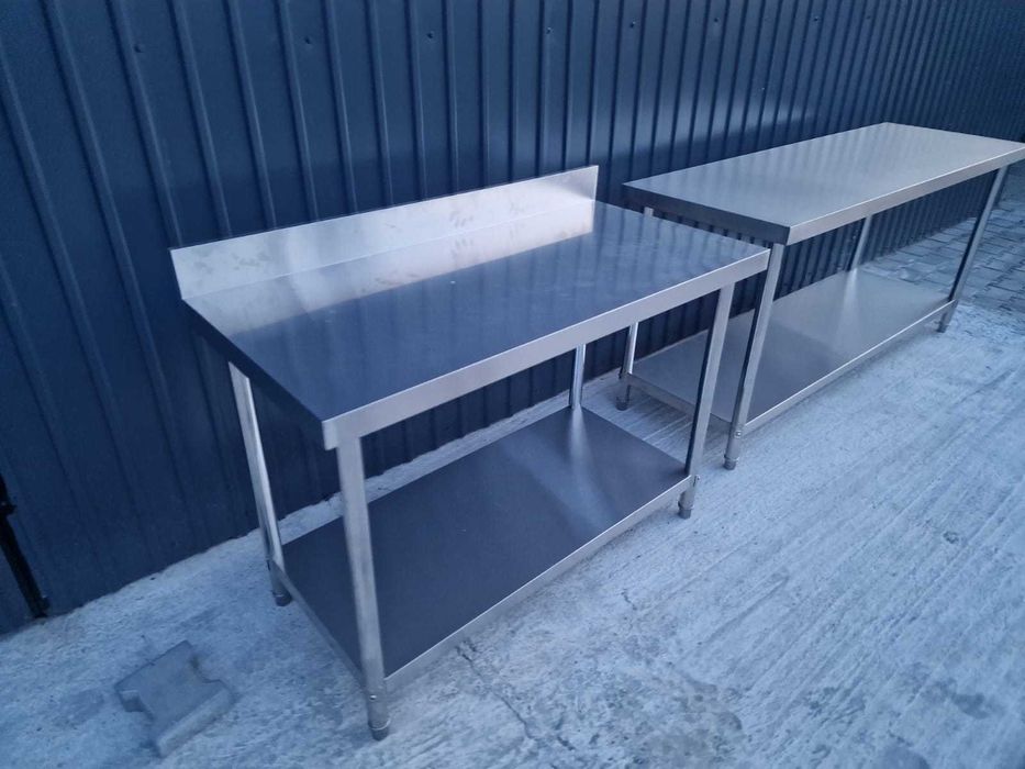 Masă Inox 1600x700x850 mm cu Rebord si Poliță Inferioară Demontabilă