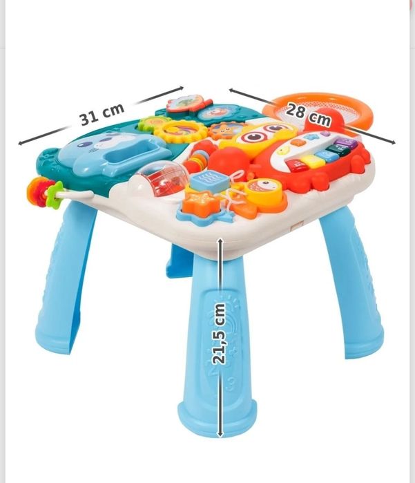 Детски уокър и масичка, 2в1 проходилка, интерактивна играчка - син