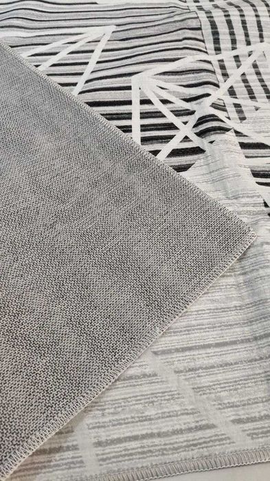 Covor living 190x300 cm gri alb, lavabil, scurt fir