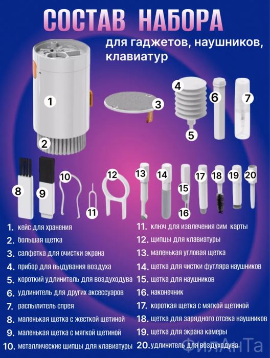 Набор 20в1  для чистки наушников,телефона,ноутбуков