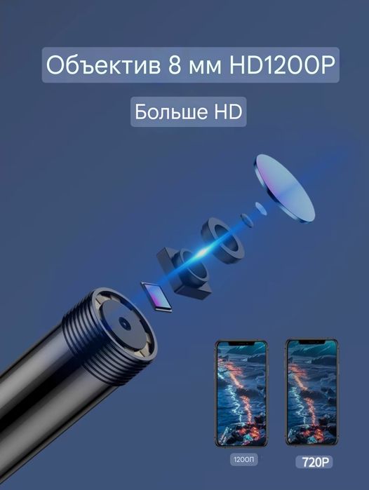 Эндоскоп 3.5метра 1200P диаметр 8мм жесткий провод