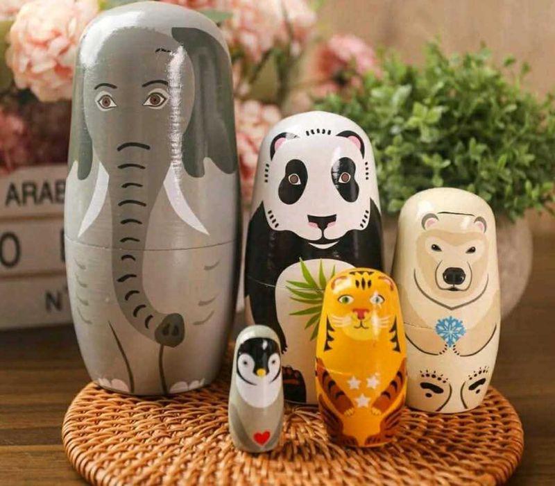 Монтесори Дървена матрьошка с фигурки на животни 5 модела