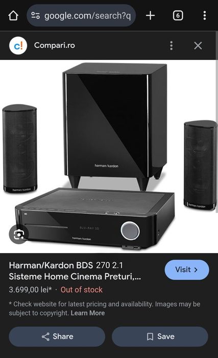 Sistem 2.1 Blu-Ray 3D Harman Kardon BDS 270,HDMI ARC,USB,Tuner, optic.