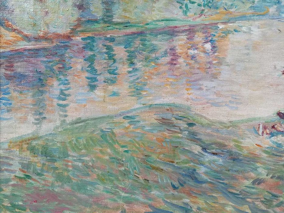 Tablou vechi - pe malul apei - semnat Darascu