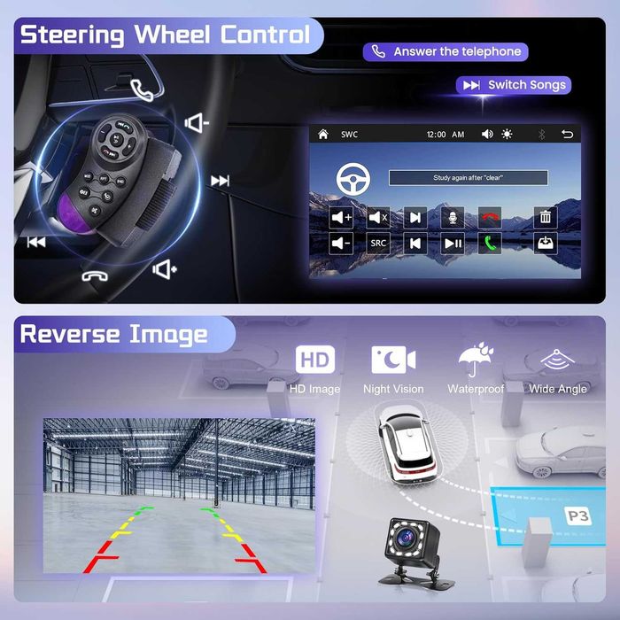 Rimoody Двудиново безжично Carplay/Android Auto автомобилно стерео, 7"