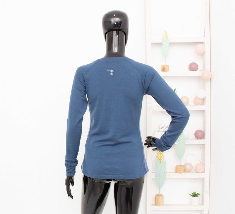 Bergans блуза дамска мериносна вълна синя термо бельо дълъг ръкав XS