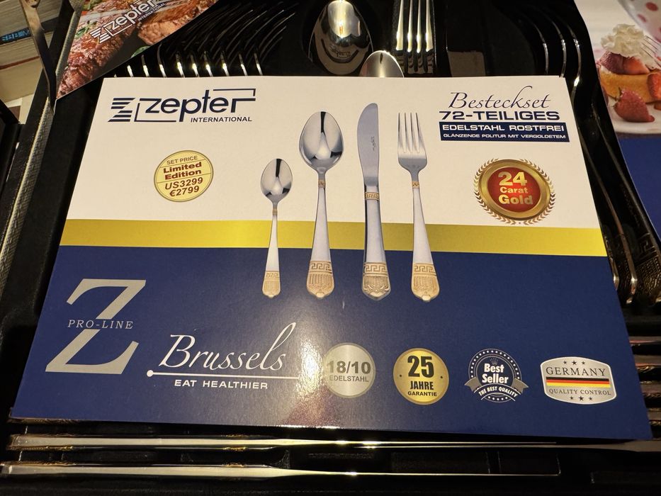 Нов Луксозен комплект прибори Zepter Brussels Pro-Line – 72 части, 18/10 неръждаема стомана, с куфар