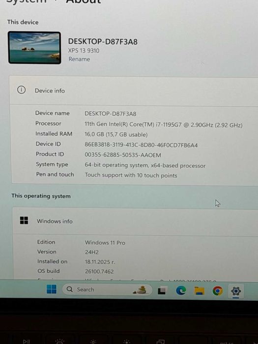 Dell XPS 13 9310 I7-1195G7/16RAM/512NVMe/Iris XE Graphics/4K Touch