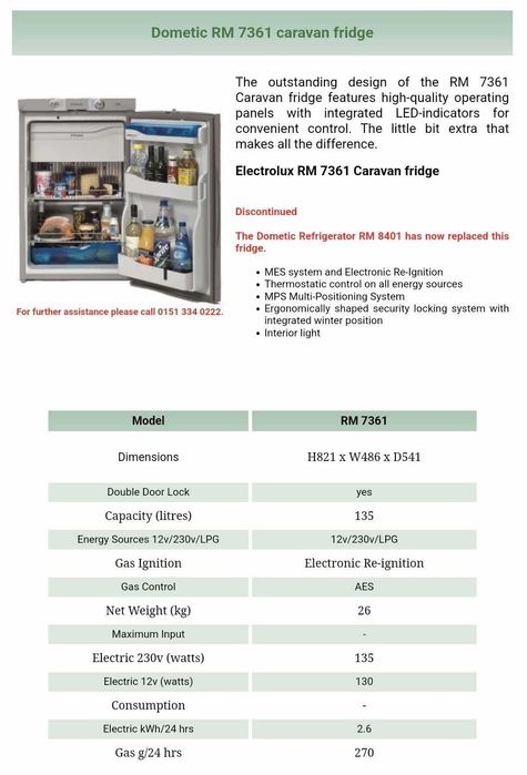DOMETIC RM 7361L , frigider pe amoniac cu 3 surse : 12v, 220v si gaz