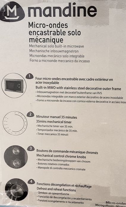 Cuptor cu microunde încorporabil  MANDINE 20 L750W NOU - 350 Lei