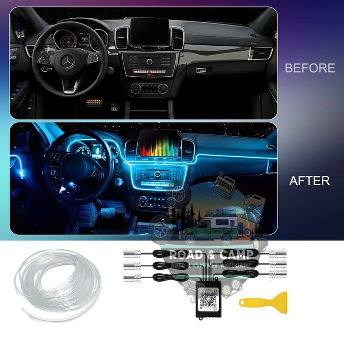 LED светление за кола, светлини за интериор, iOS и Android, 12V, RGB