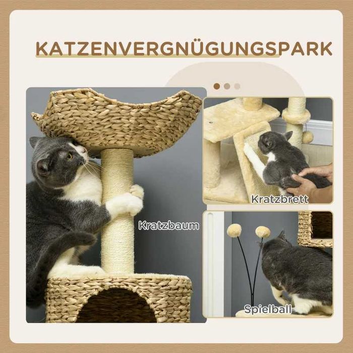 PawHut Дърво за котки с котешка пещера, платформа за отдих, топка за игра, 45x40x116 см