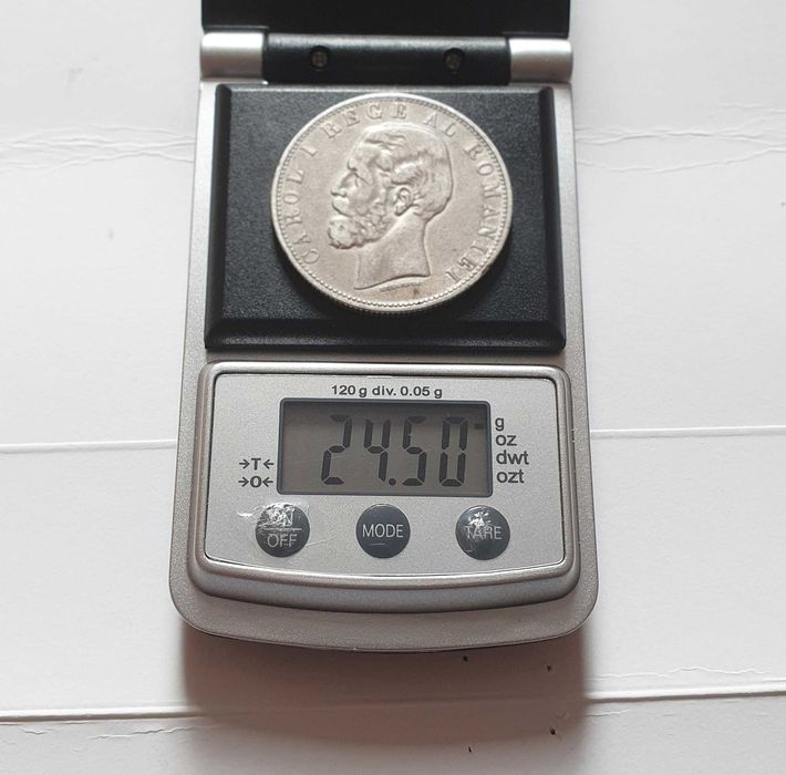 Moneda 5 lei 1881 argint, variante rege, stema mica