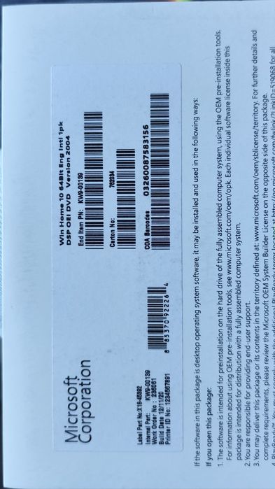 Windows 10 Home 64-bit OEM DVD original + licență