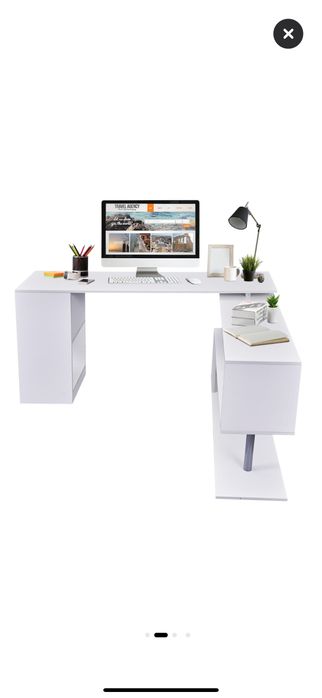 Birou Homcom pe Colt din Lemn Alb 140x120x78,2cm