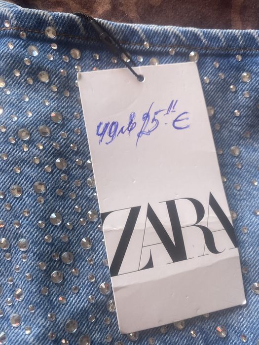 Нов дънков топ със стрази (камъни) Zara – размер M
