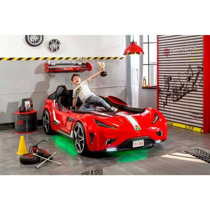 Pat masina pentru copii GTE-rosu, colectia Champion Racer 100x190 cm + saltea