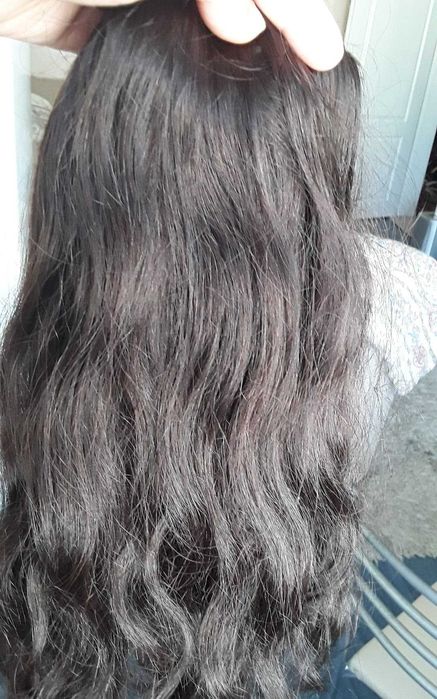 Българска  плътна коса от перукер, 52см,4треси,ръчно трaсиране