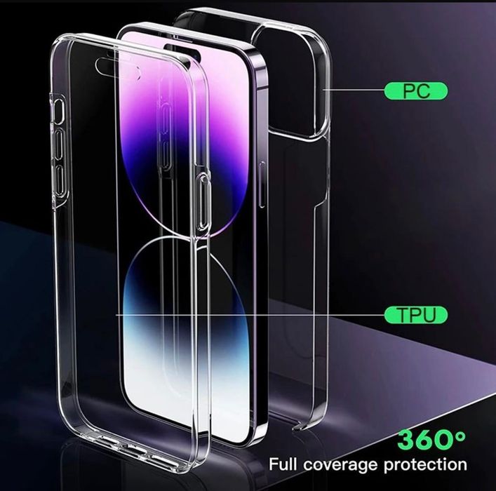 Husa 360 grade, Full cover, Fata + Spate, Apple iPhone 17 pro max, Policarbonat si Silicon, Transparenta