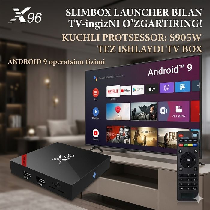 X96 (S905W) Android tv box 2/16GB
Asosiy Texnik Xususiyatlari
Protsess