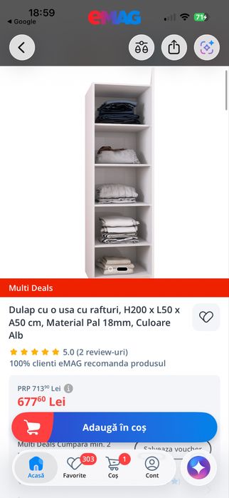 Dulap 175 înălțime, lățime 45 și adâncime 45