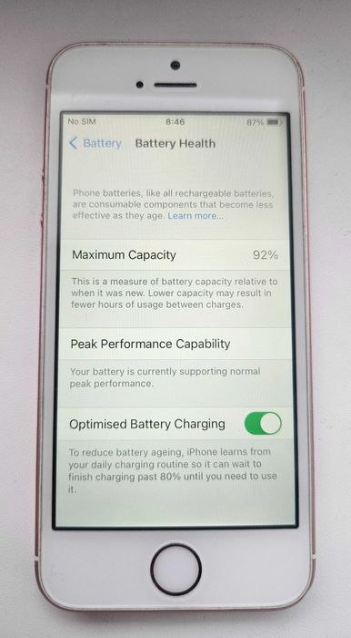 iPhone SE Rose Gold,  отлична батерия 92% и добро състояние