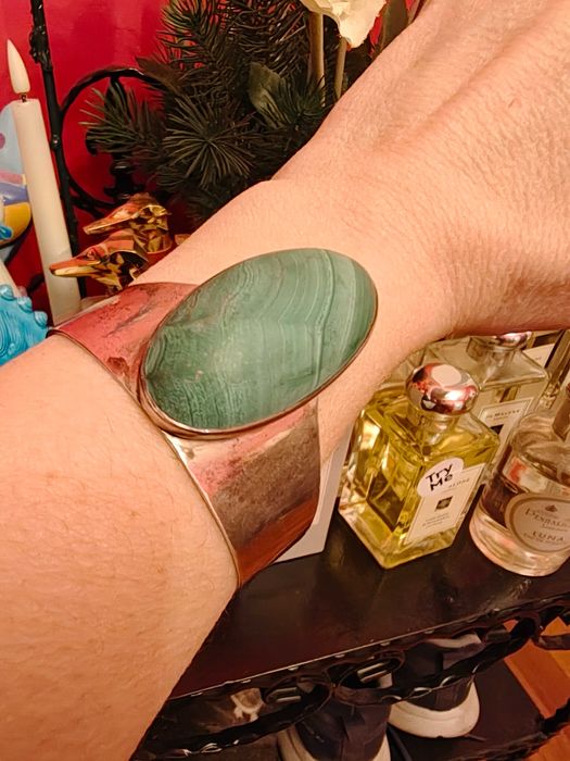 Антикварна сребърна гривна с естествен амазонит