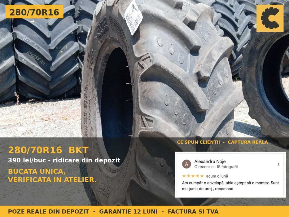 Cauciucuri 280/70R16 280/70 R16 28070R16 BKT ANVELOPE Tractor Compact 4x4 Kubota Iseki Yanmar PERECHE 2 Bucati SH GARANTIE Factura TVA Livrare