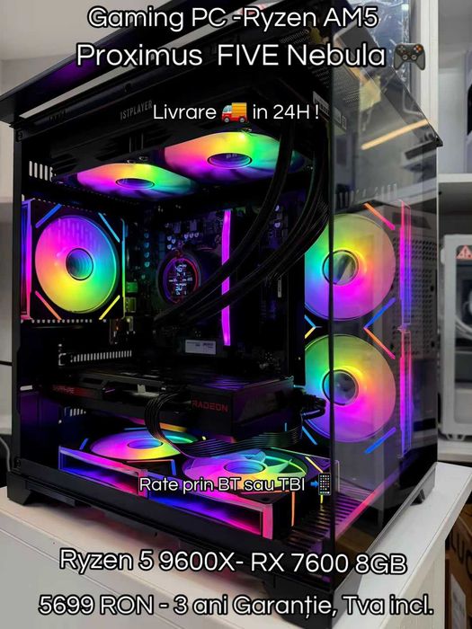 PC Ryzen 5 9600X/32GB DDR5/RX 7600 8GB/SSD M.2/Garantie 3 ani/TVA!