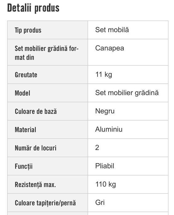 Canapea grădină/terasă Garden Place 2 locuri gri