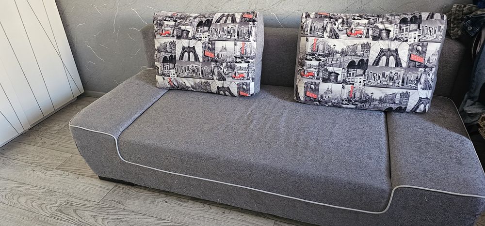 Диван Euromebel Бостон, 200х98 см, обивка ткань, светло серый