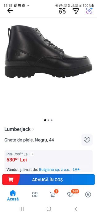 Vand Ghete de piele Lumberjack Joel, Negru, Nr. 44, Nou, Pret 299 Lei