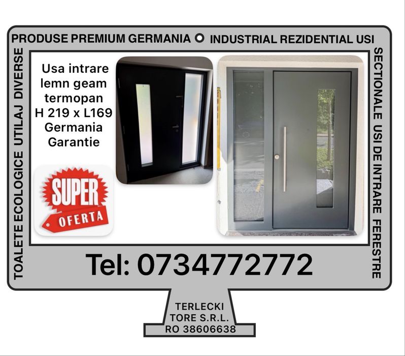 USA INTRARE LEMN  Germania firma geam termopan design antracit H 219 x L 169 Garantie