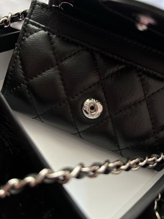 Чанта черна бяла и бежова мини chanel