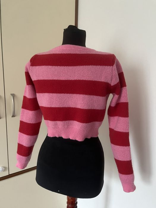 Къс раиран пуловер розово и червено, размер S