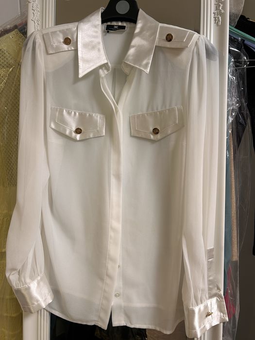 Elisabetta Franchi риза шифон и сатен с брандирани копчета