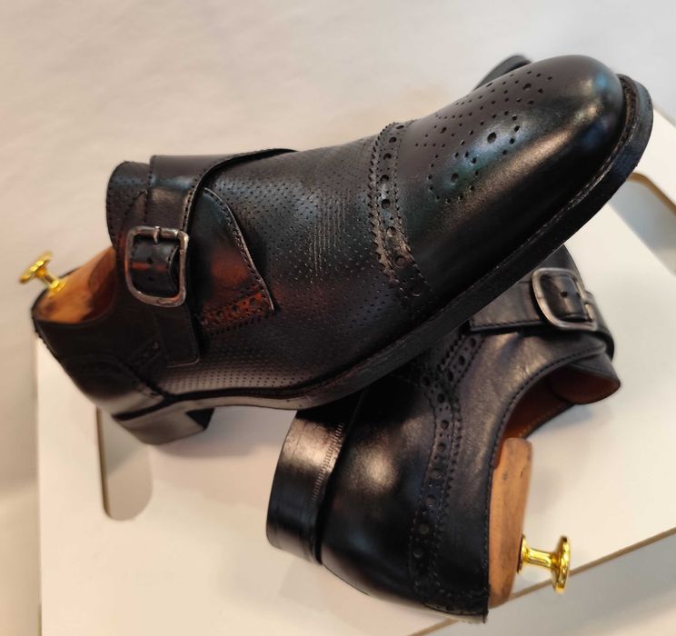 Pantofi monk 43 de lux Lottusse lucrati manual cap toe brogue piele naturala moale