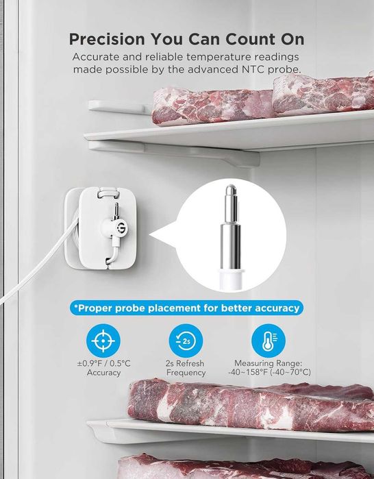 GoveeLife WiFi термометър за хладилник с аларма, безжичен цифров температурен уред за фризер