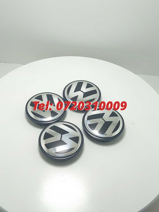 Pachet 4 Buc Capace Janta Aliaj Negru - Cu Argintiu Vw Pentru Inlocuire Reparatie Sau Completare Echipament Compatibile