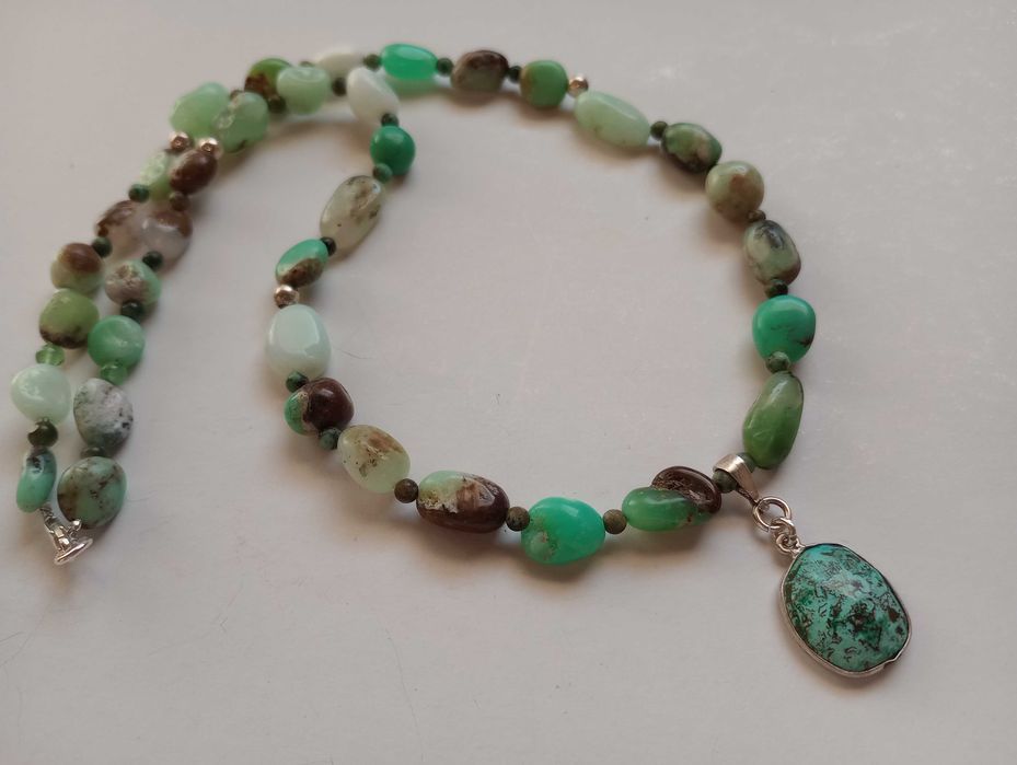 colier argint si pietre naturale crisopraz,pandantiv turcoaz