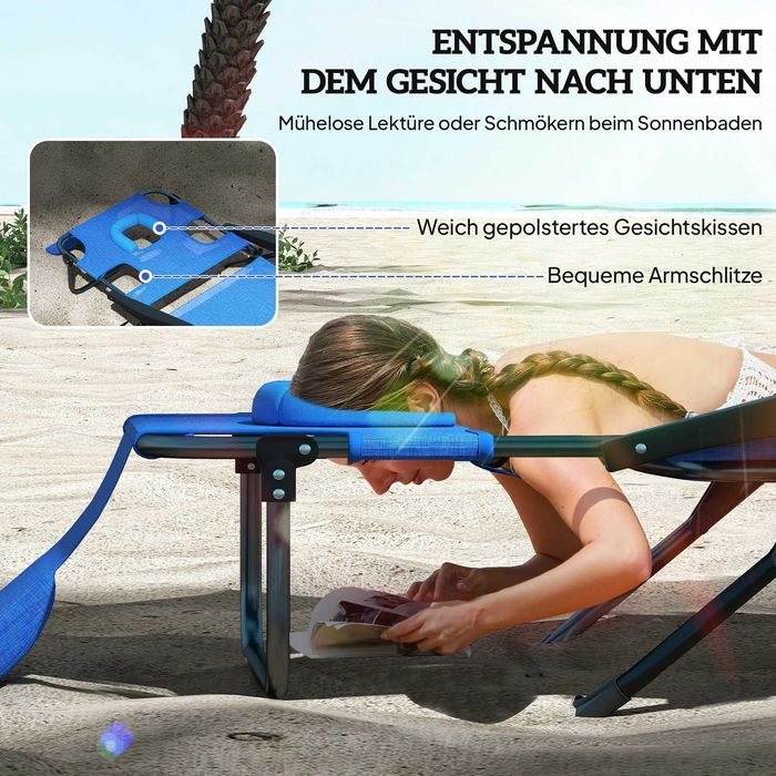 Градински шезлонг Outsunny Sun Lounger, сгъваем, устойчив на атмосферни влияния, 194 см x 72 см x 31 см