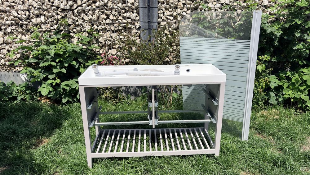 Set mobilier chiuveta dubla, wc, sticla paravan, baterie