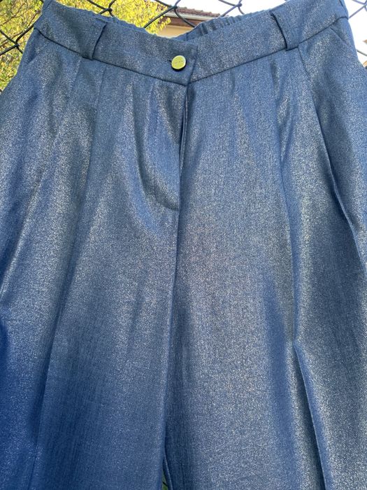 Дамски елегантен широк панталон,син с лек метален блясък 40 размер