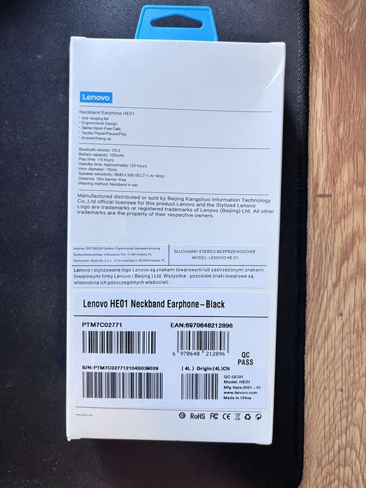 Безжични bluetooth слушалки Lenovo HE01 - черни