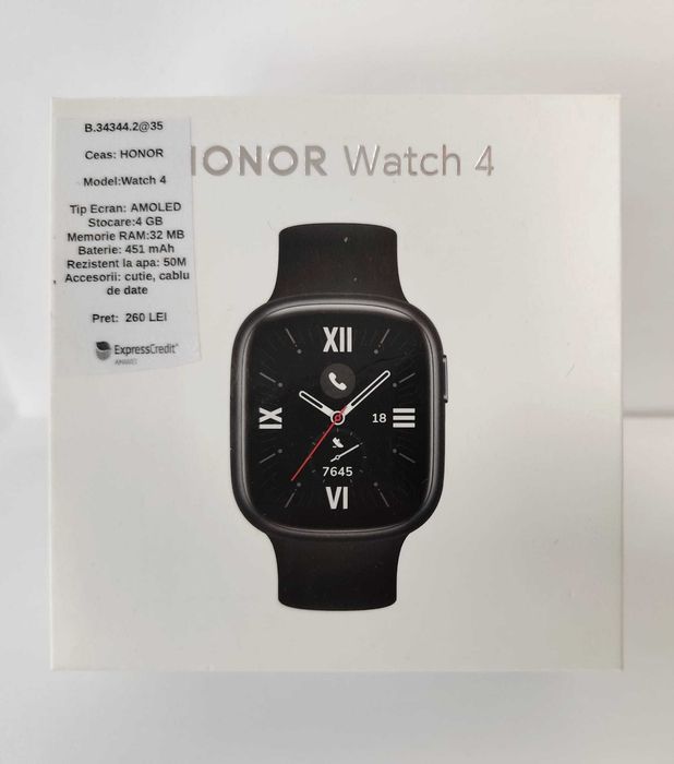(AG 35) Smartwatch HONOR Watch 4 B.34344.2 -260Lei Garantie 2ani!