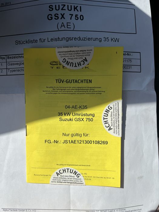 Suzuki gsx750 inazuma. 35kw