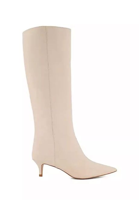 Dune London Cizme ecru crem toc mic piele naturala