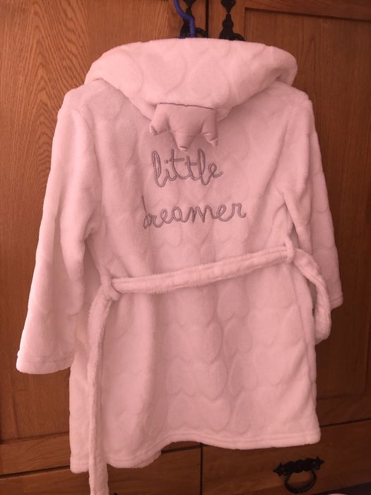 Бял мек домашен халат момиче 110/116см 4-5г с качулка и корона