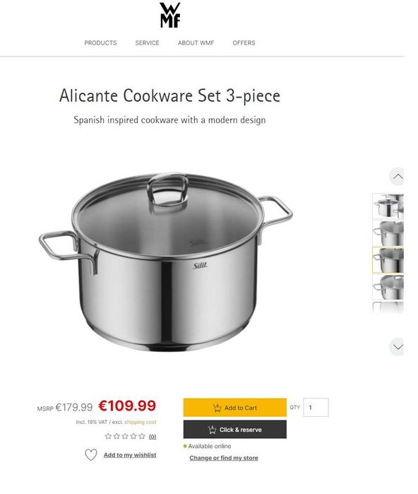 WMF Комплект качествени съдове за готвене от 3 части със стъклен капак